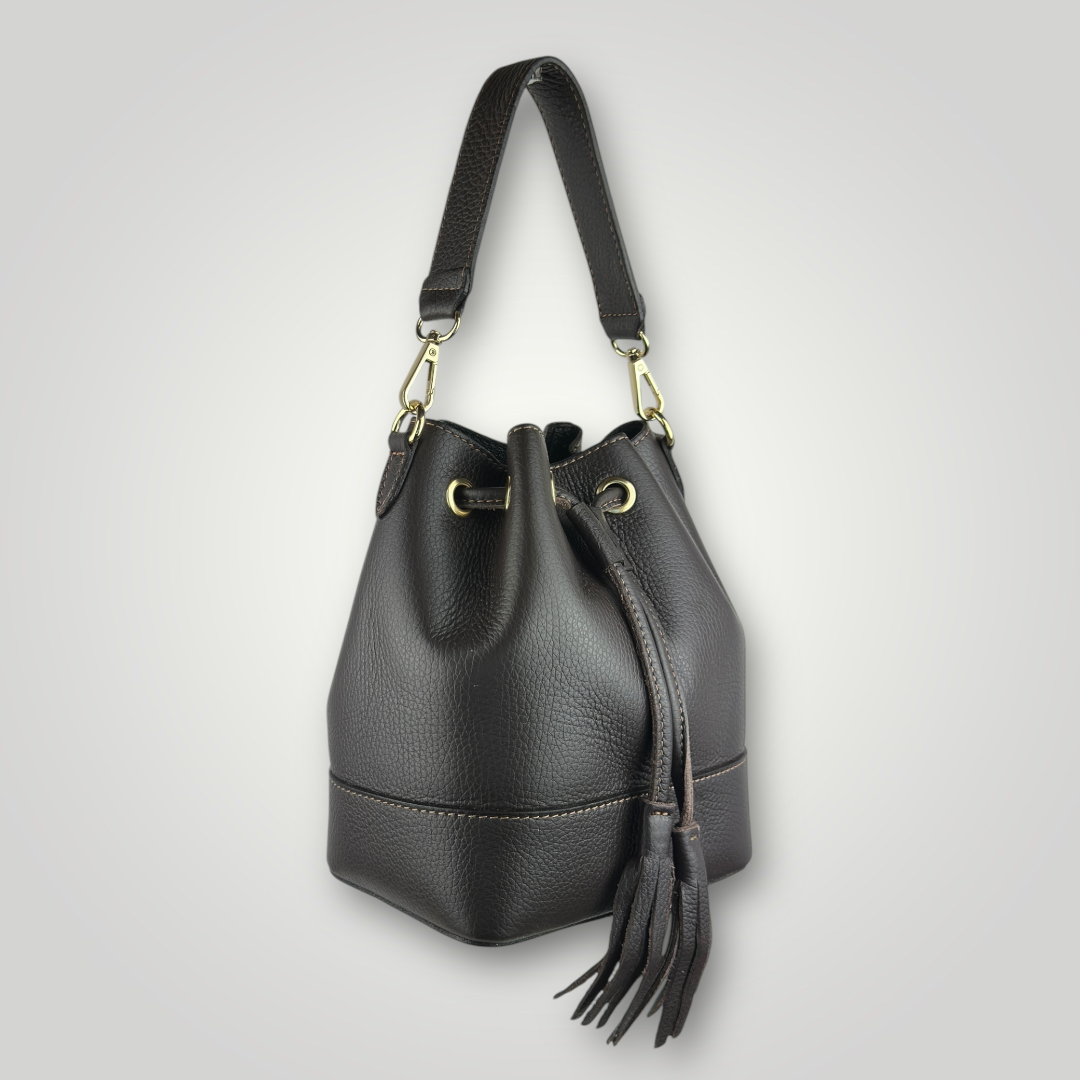 HEKA - BORSA SECCHIELLO IN VERA PELLE - TESTA MORO
