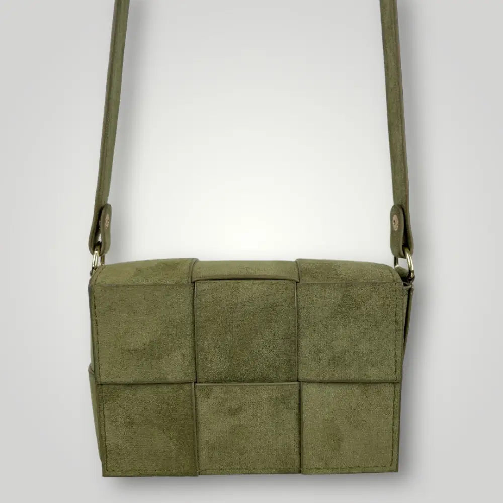 Adhara - Borsa A Spalla In Similpelle Camoscio Intrecciata Verde Borsa A Spalla