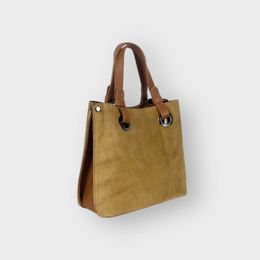 IRIS - BORSA DUE MANICI IN VERA PELLE CAMOSCIO - CUOIO CHIARO