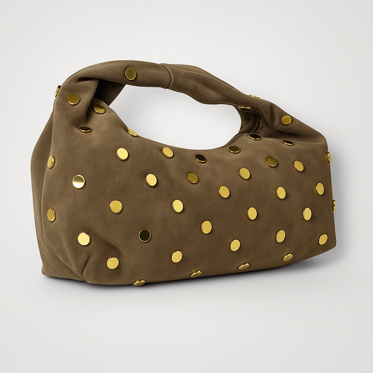 BELLATRIX - BORSA A SPALLA IN VERO CAMOSCIO BORCHIATA -  TAUPE