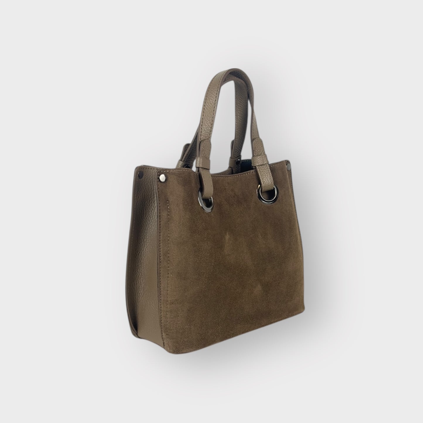 IRIS - BORSA DUE MANICI IN VERA PELLE CAMOSCIO - MARRONE