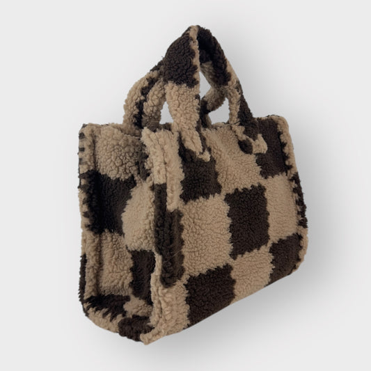 DENEB – TOTE IN SHEARLING A QUADRI - MARRONE