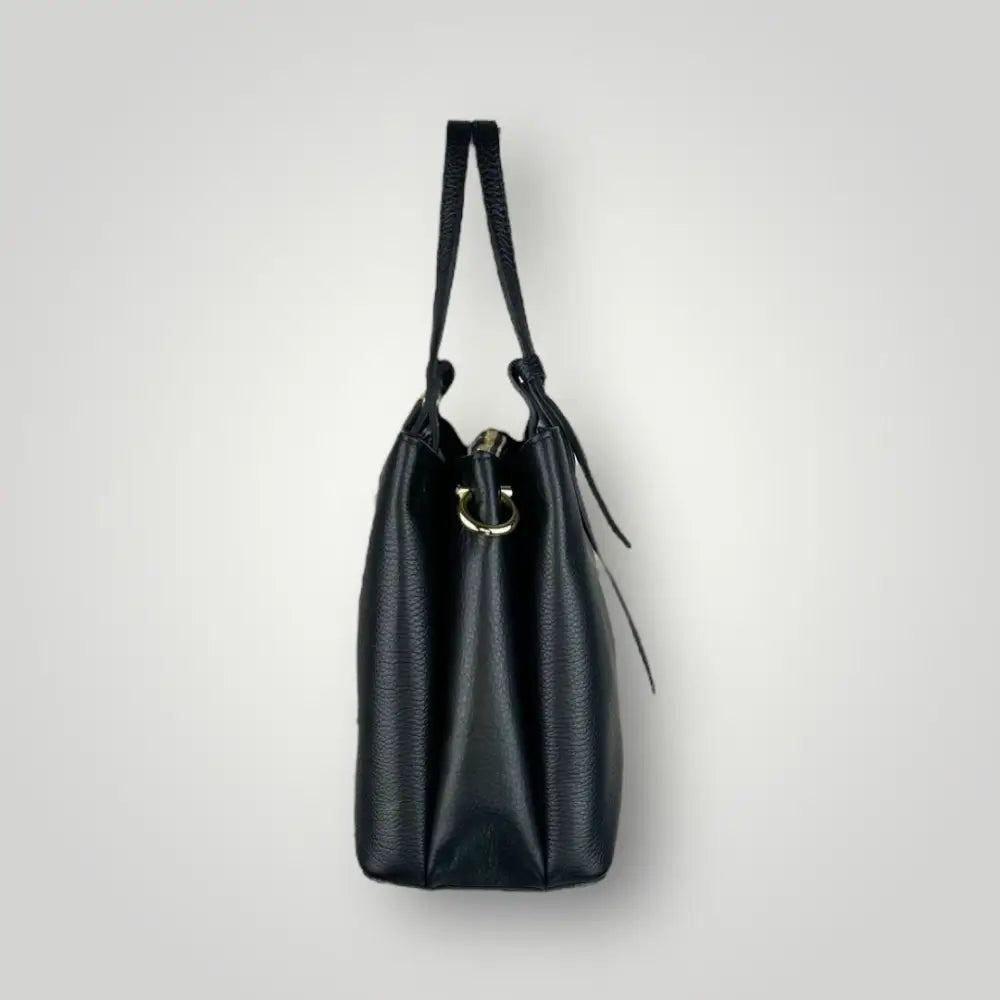 Deneb - Borsa Due Manici In Vera Pelle Dollaro Nera Borsa Due Manici