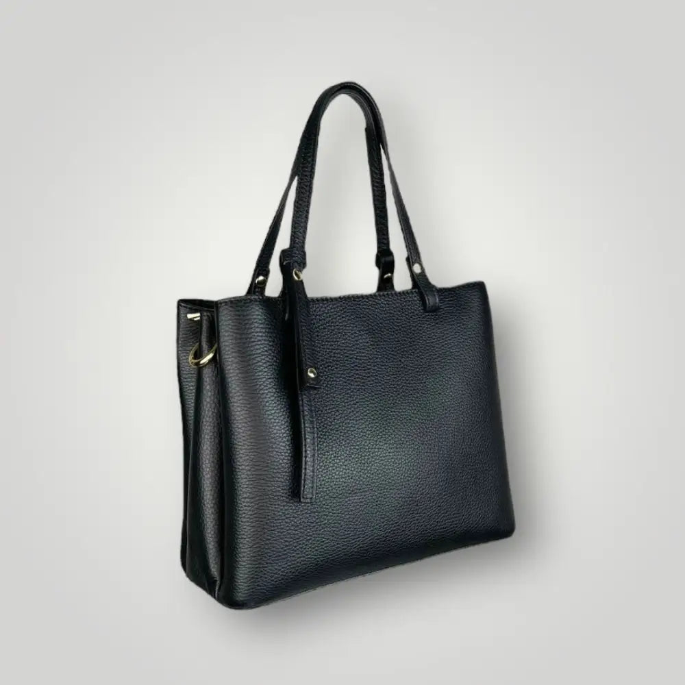 Deneb - Borsa Due Manici In Vera Pelle Dollaro Nera Borsa Due Manici