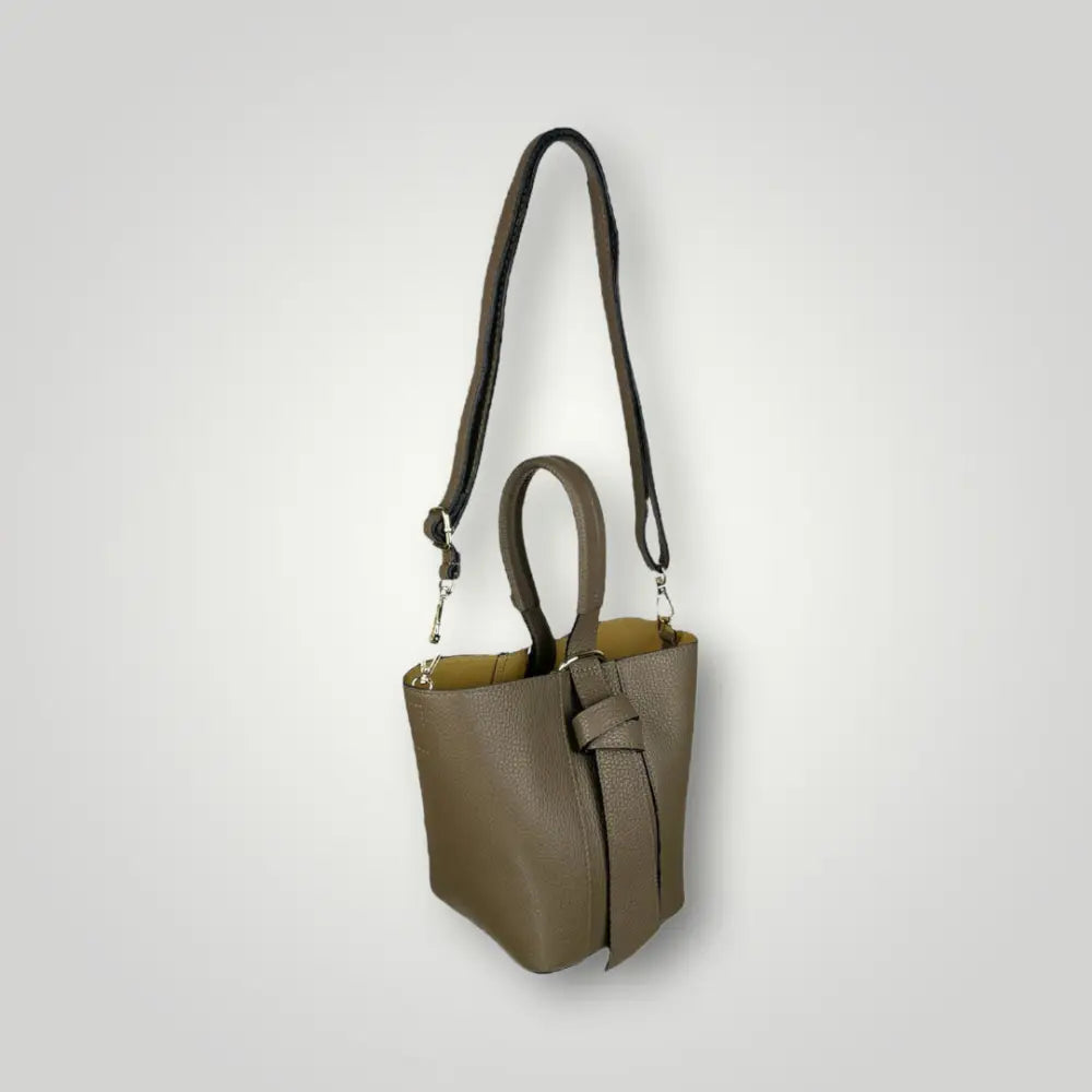 Mira - Borsa Secchiello In Vera Pelle Dollaro Tortora Borsa A Mano