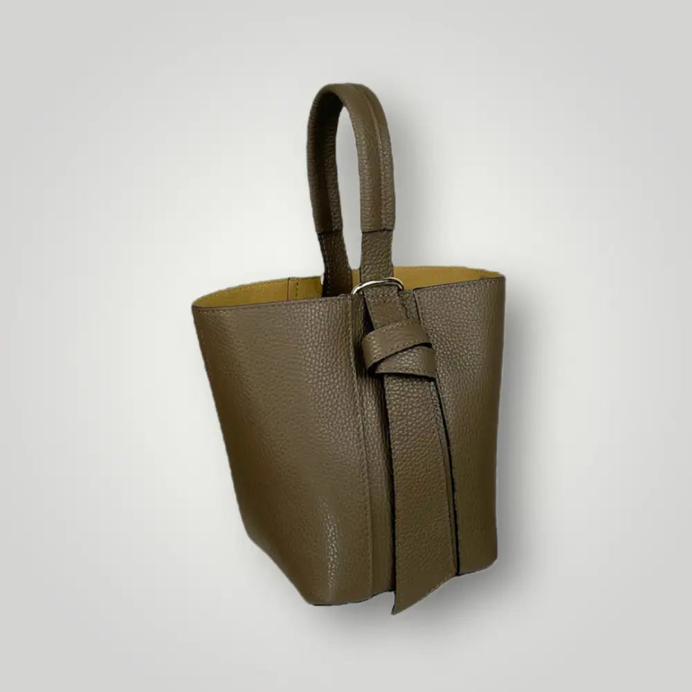 Mira - Borsa Secchiello In Vera Pelle Dollaro Tortora Borsa A Mano