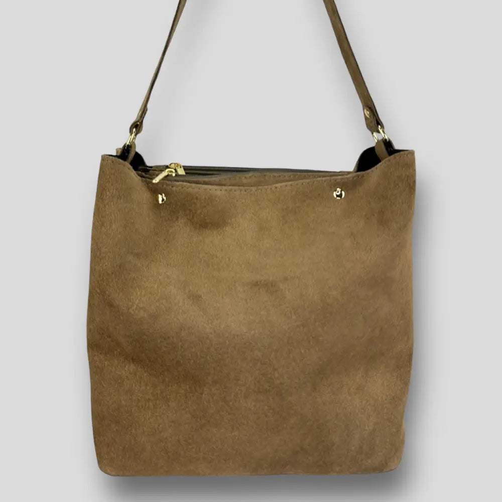 Virgo - Borsa A Spalla In Vera Pelle Marrone Tortora Borsa A Spalla